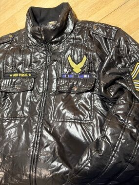 Vintage Clench Air Force Bomber Jacket 3XL Black Full Zip Puffer Military Y2K